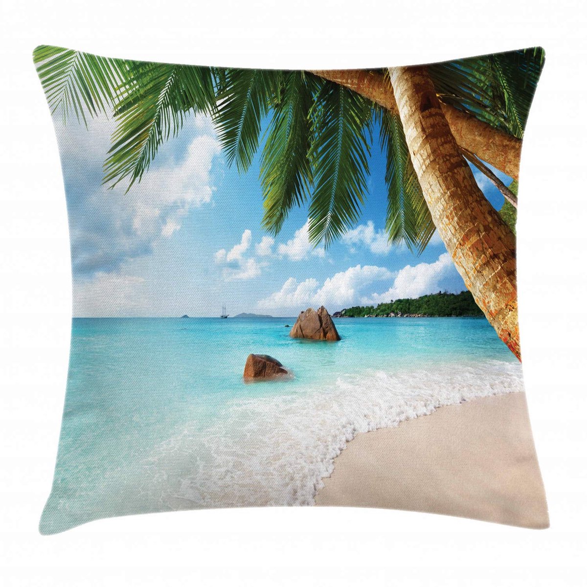 ABAKUHAUS Strandkussenhoes – Exotische Palm/Oceaan – 45x45 cm – Dubbelzijdig bedrukt – Rits Groen Blauw