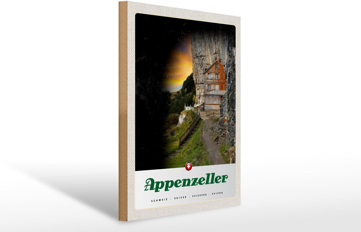 Femer Holzschild Reise 30x40cm Appenzeller Gebirge Gebäude Schweiz