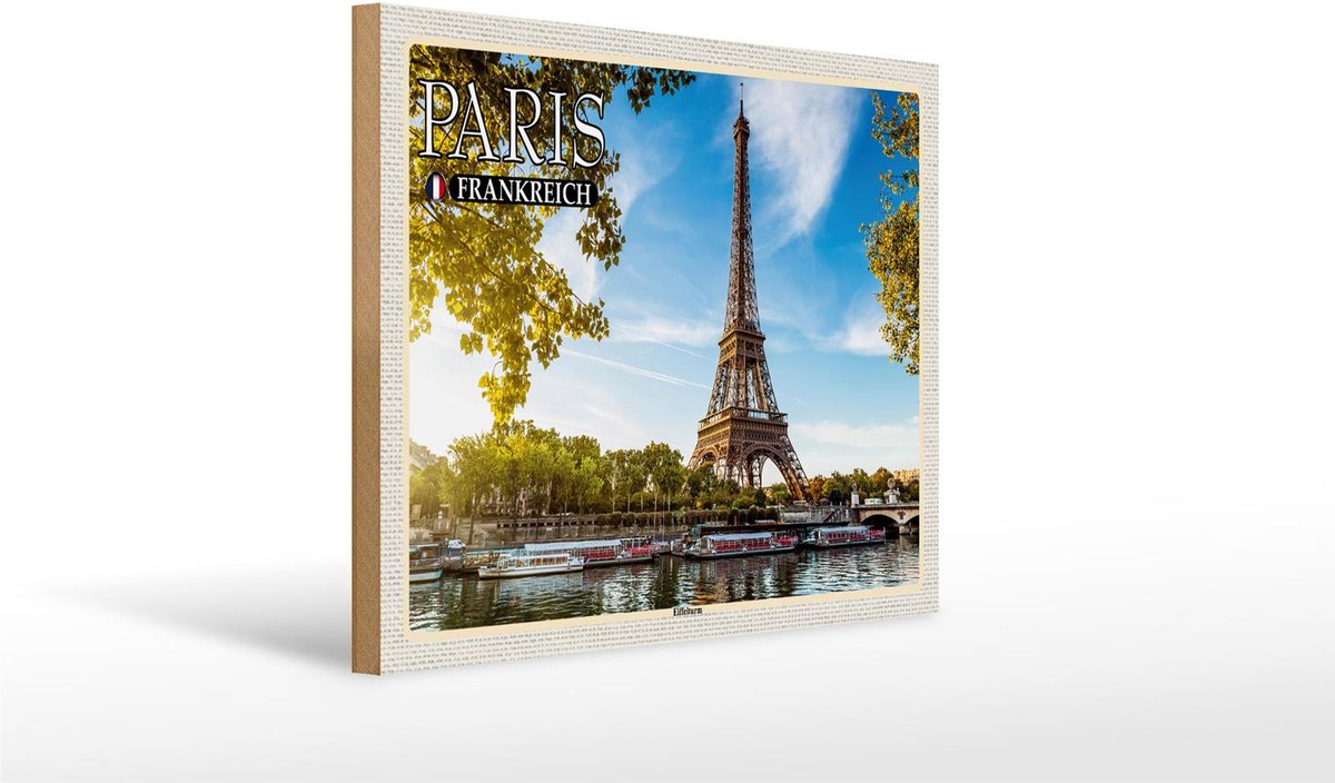 Holzschild Reise 40x30cm Paris Frankreich Eiffelturm