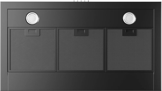 Inventum AKB9005ZWA platte wandschouw afzuigkap 90 cm - Afzuigcapaciteit 645 m3/h - Geschikt voor open keuken - 3 standen - Ledspots - Luchtafvoer en recirculatie - Zwart