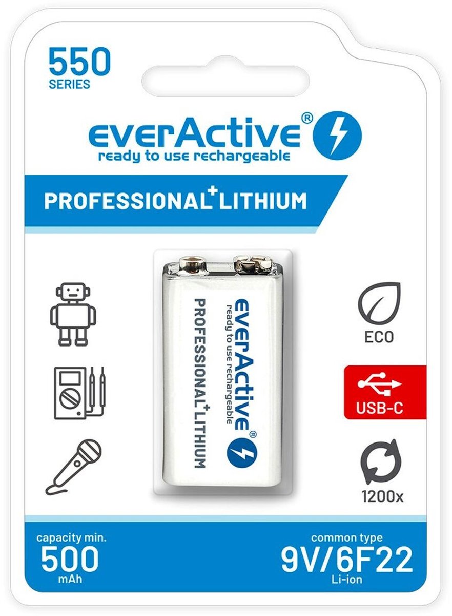 9V oplaadbare batterij 500mAh Li-ion