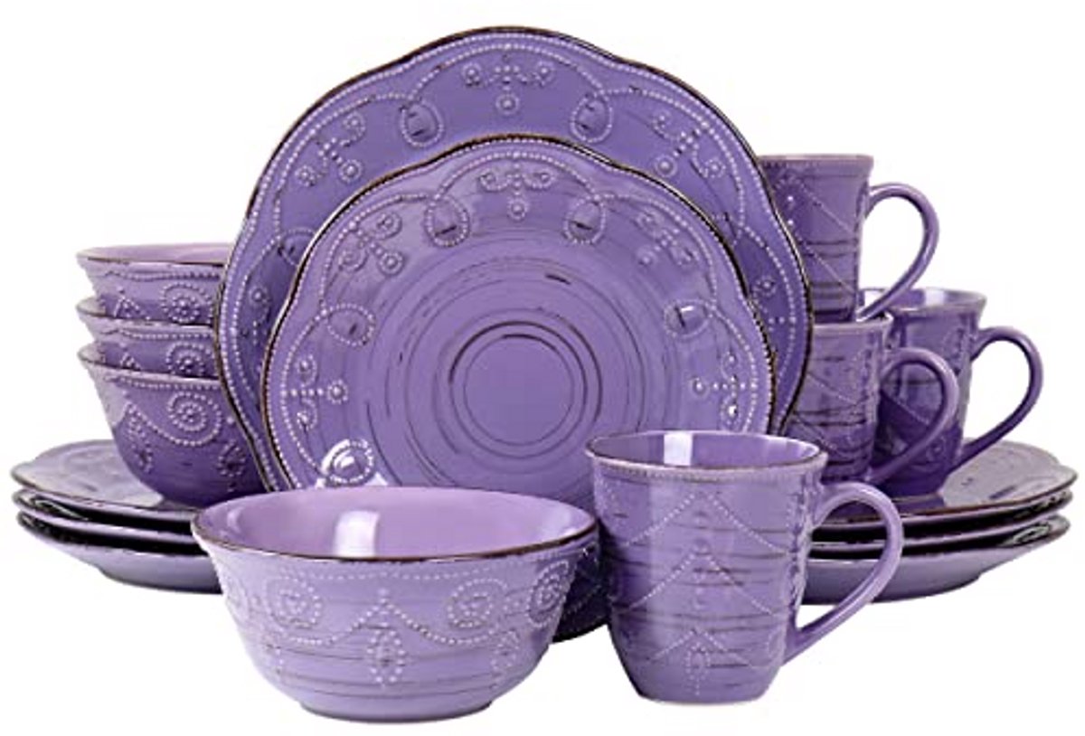 Rustieke Berken Serviesset 16-delig Aardewerk Violet