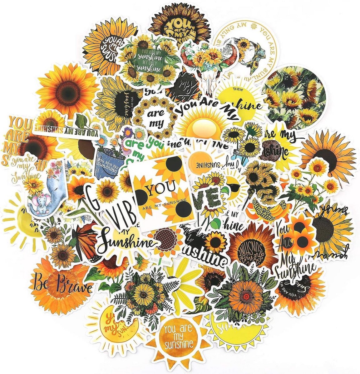 50 stuks waterdichte zonnebloemstickers voor laptop, auto en bagage