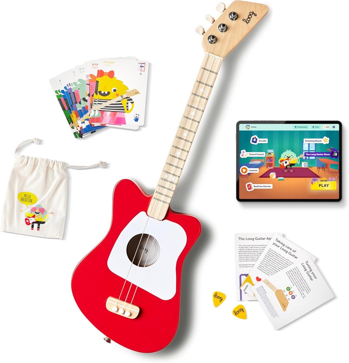 Akoestische Kindergitaar 3 Snaren voor Beginners (3+ jaar) Inclusief Leer-App en Lessen