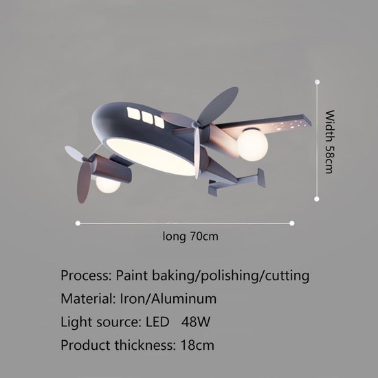 Moderne Dimbaar LED Plafondlamp Kinderkamer Vliegtuig 48W - Wit/Warm/Koud Licht - Ø60cm of Ø70cm — afbeelding 4