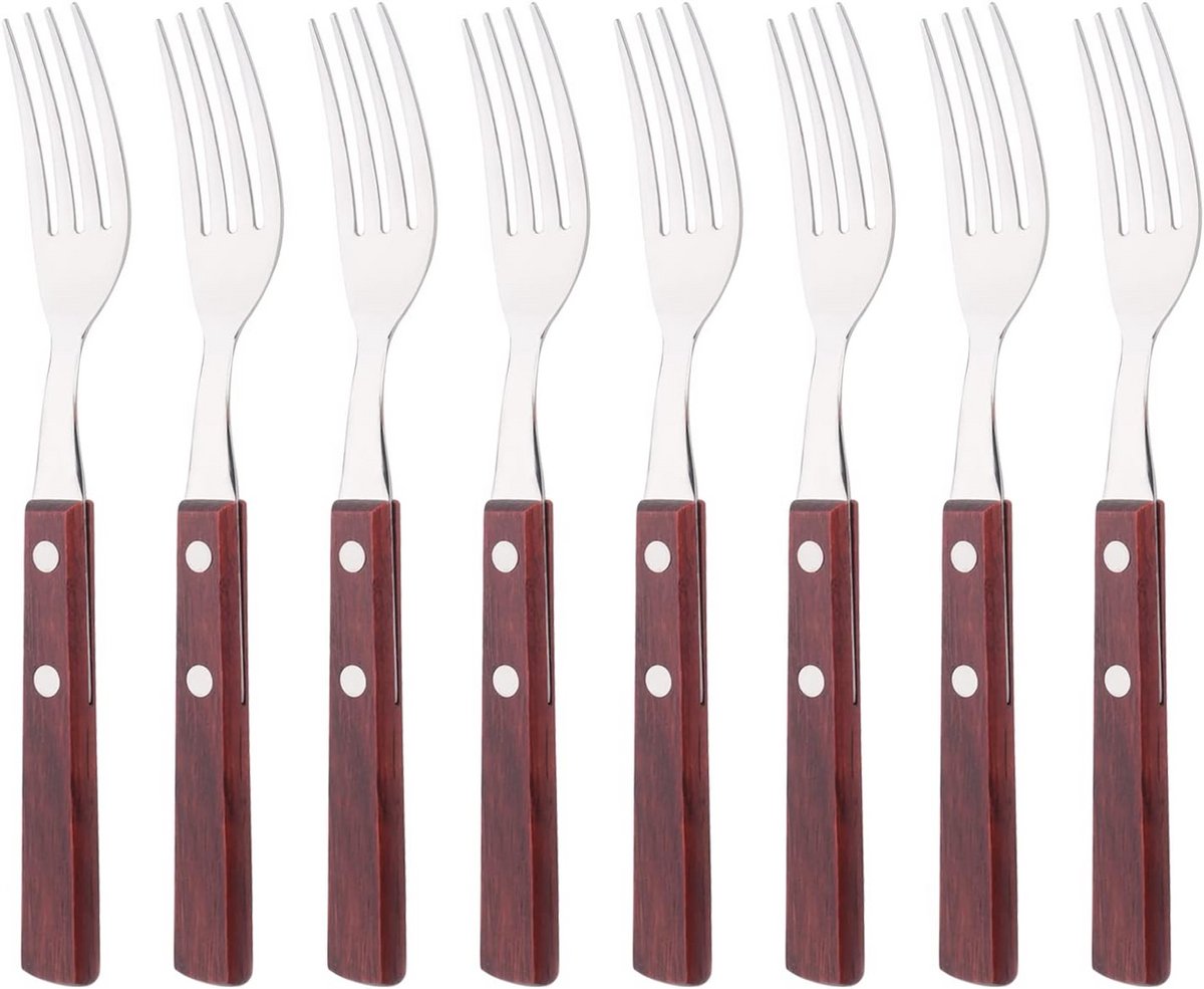 Set van 8 Diner- en Saladevorken met Houten Handvat van Roestvrij Staal