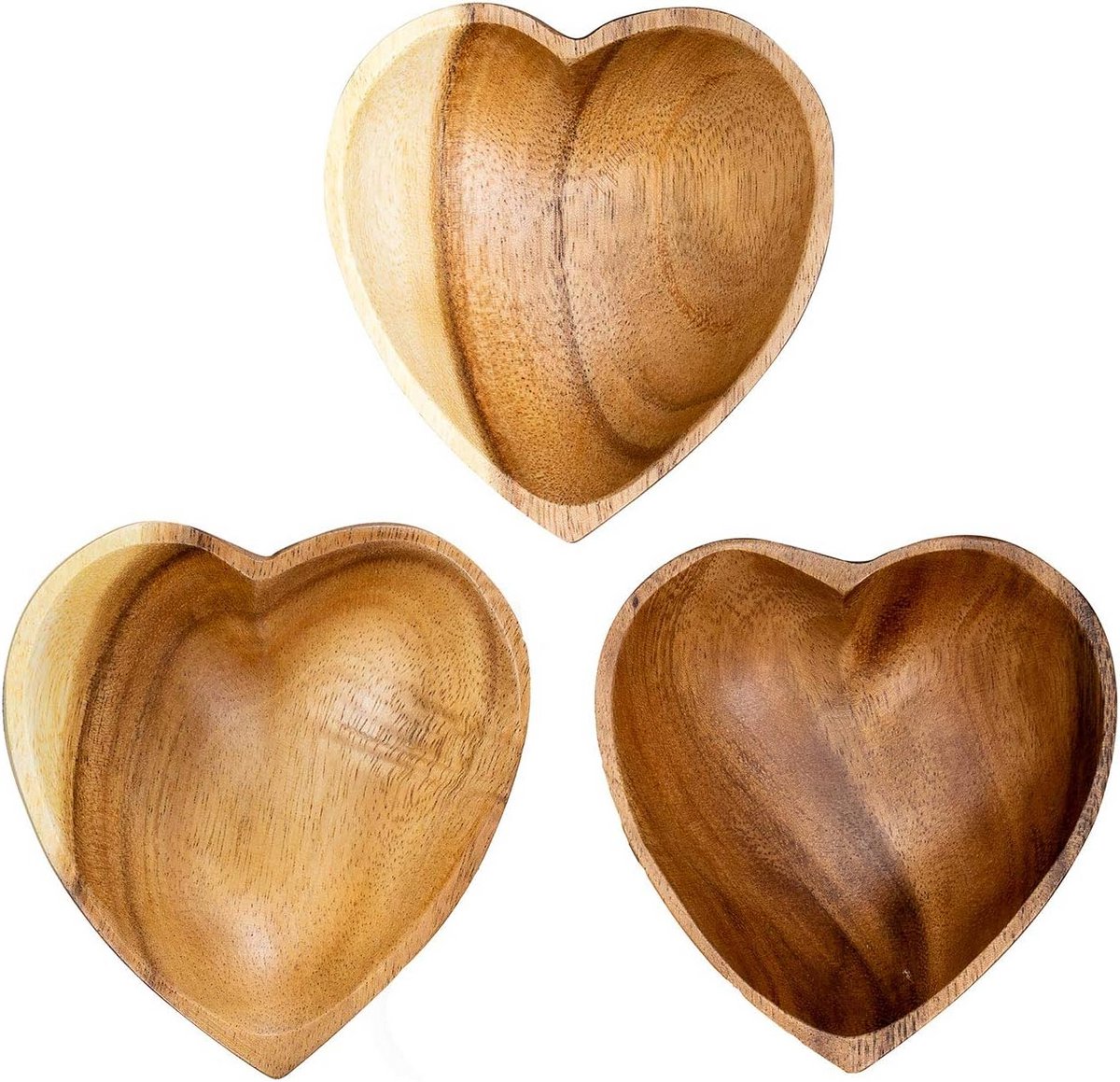 Set van 3 Houten Serveerschalen Acacia Hartvormig - Snack- en Fruitkommen