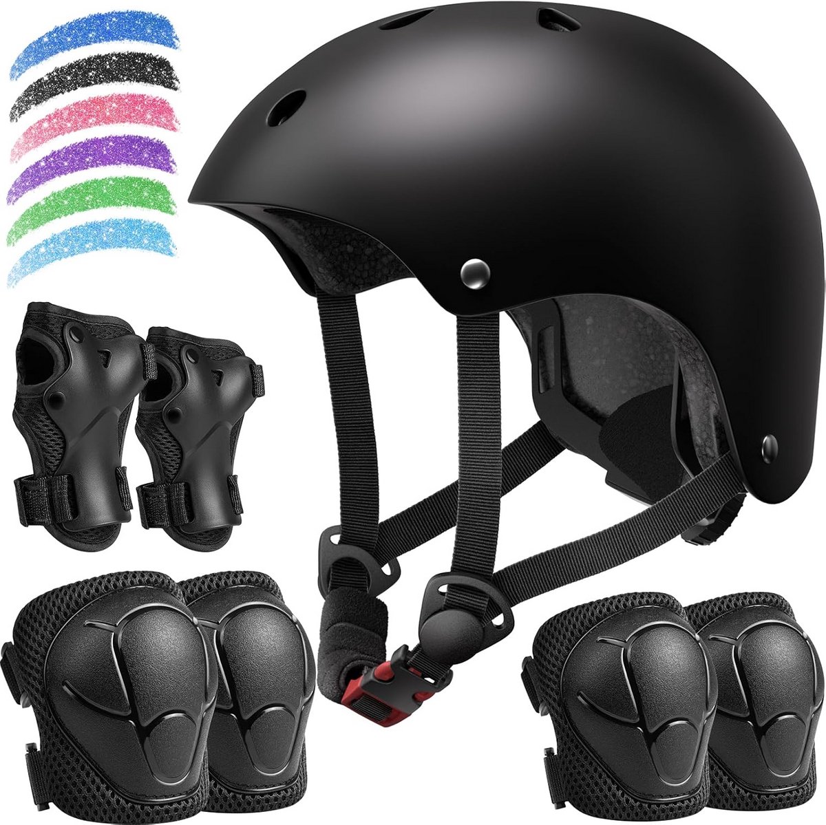 Verstelbare Kinderhelm Set met Knie- en Elleboogbeschermers voor Fiets, Scooter en Skeelers (3-14 jaar)