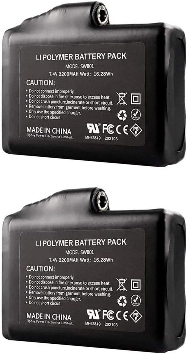 Oplaadbare 7.4V Li-Polymeer Accu 2200mAh voor Verwarmde Handschoenen (2 Stuks)