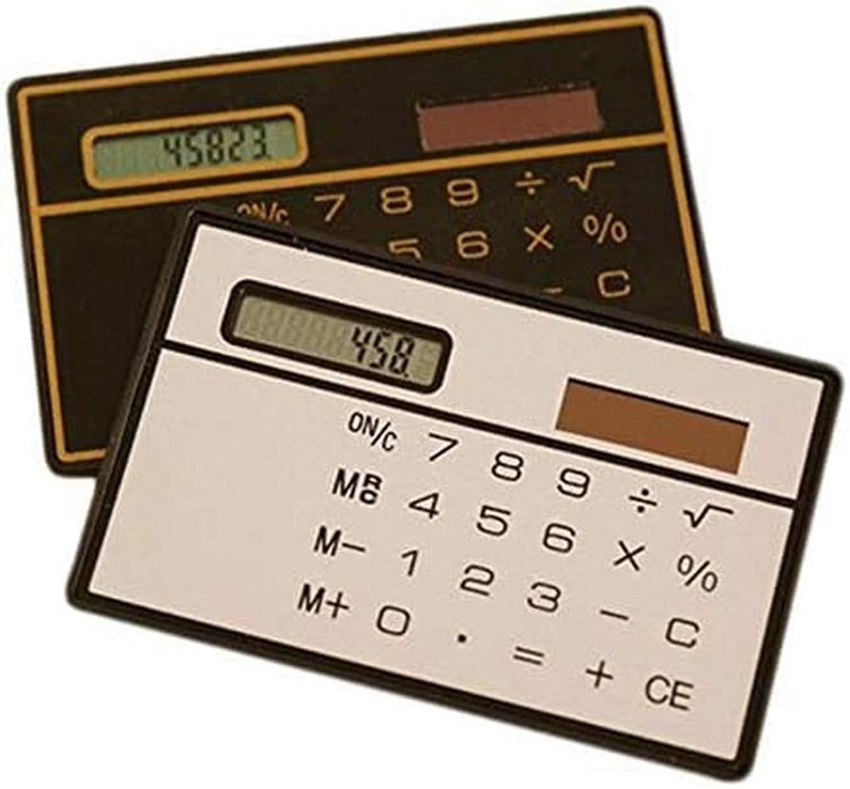 Set van 2 Dunne Rekenmachines op Zonne-energie, Creditcard Formaat, 8 Cijfers