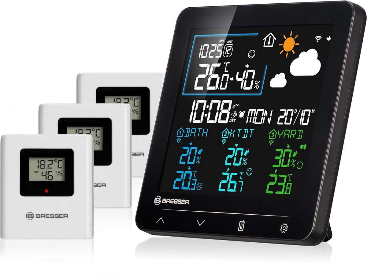 Weerstation met 3 Buitensensoren voor Temperatuur, Vochtigheid en Luchtdruk