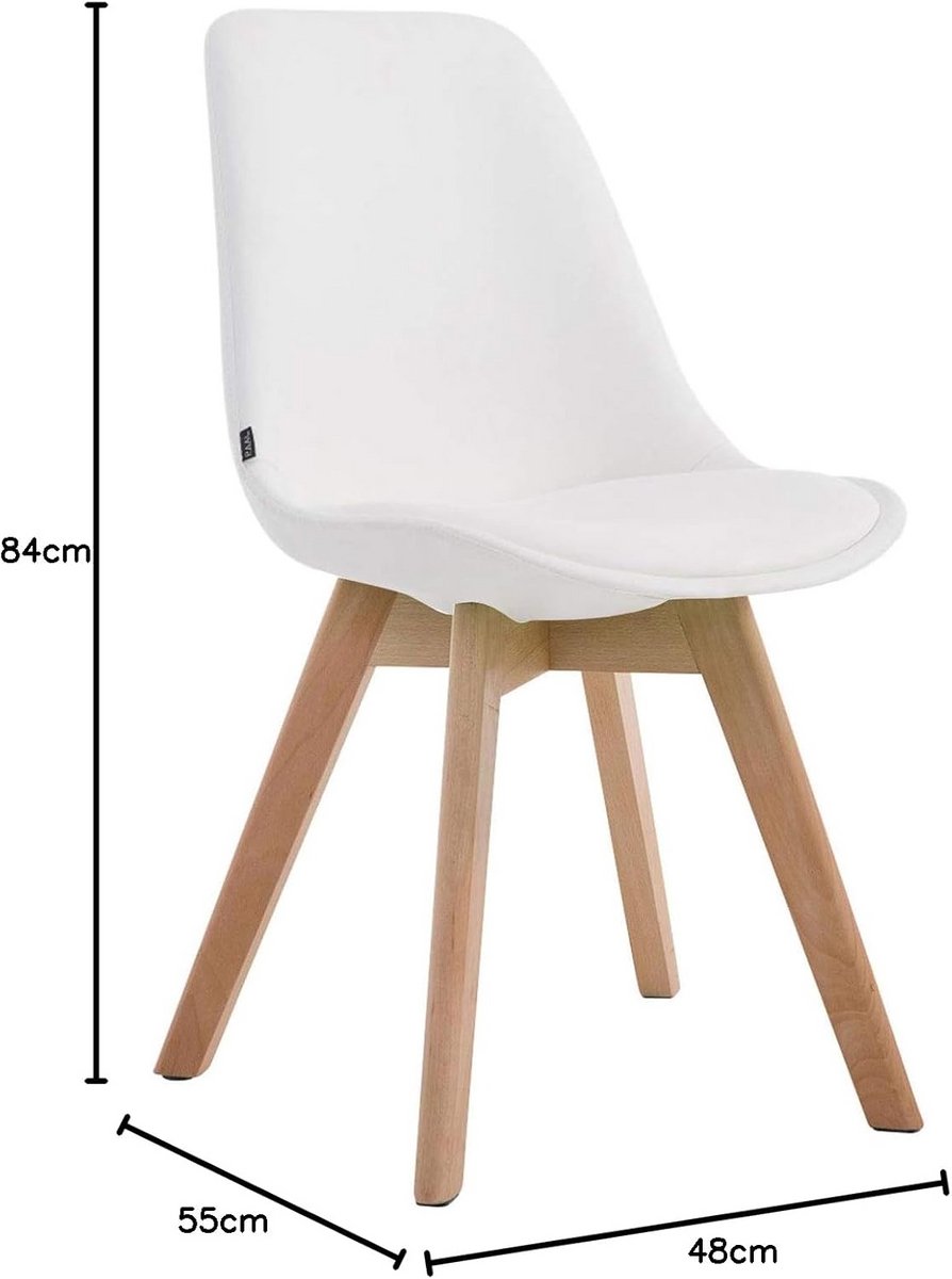 Moderne Eetkamerstoel met Kunstleren Bekleding en Houten Frame - Wit