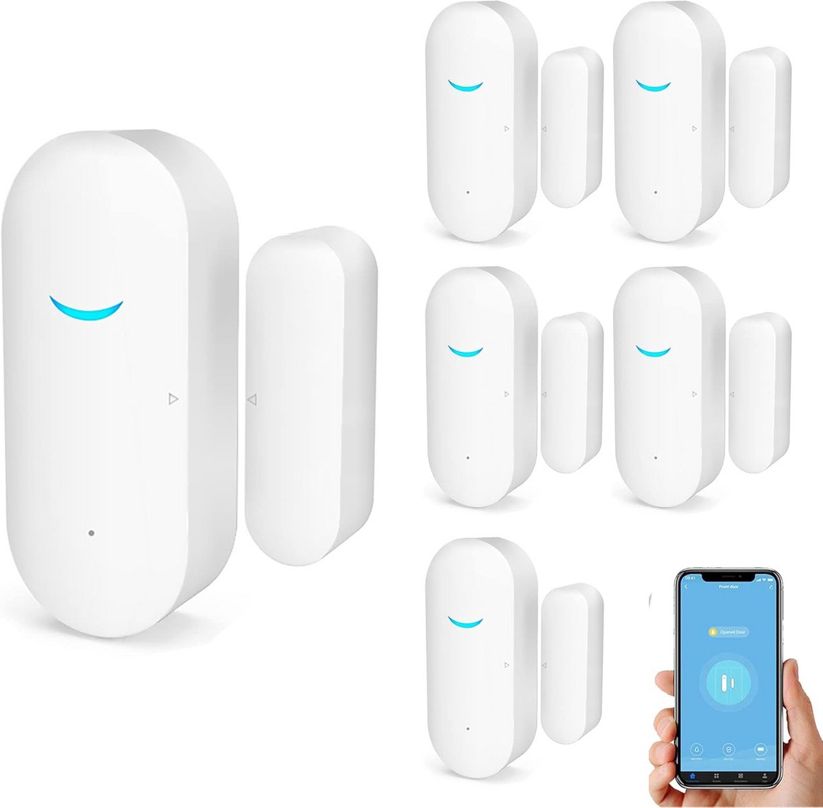 Set van 6 Slimme WiFi Deur- en Raamsensoren voor Thuisbeveiliging, Werkt met Alexa en Google Home