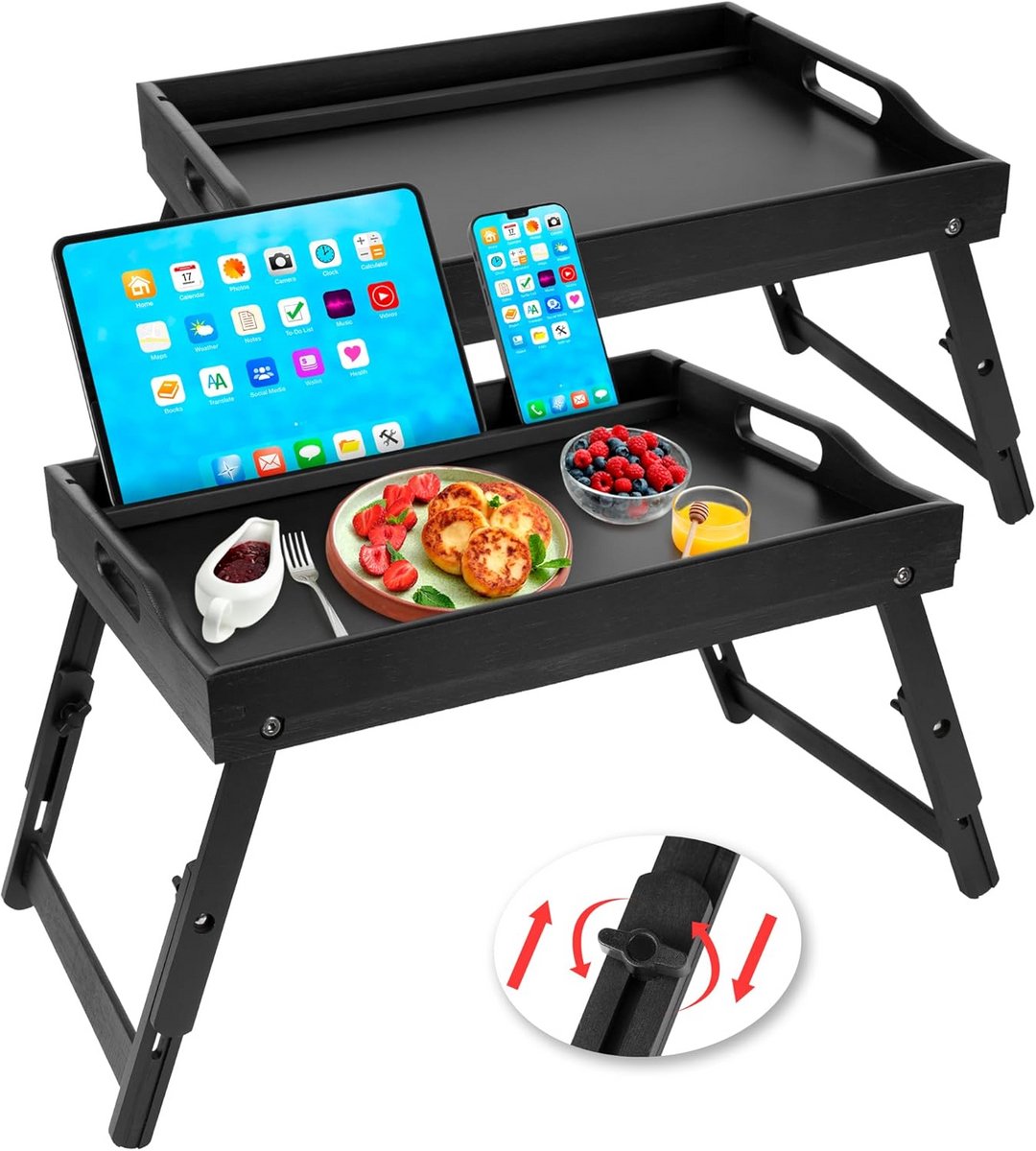 Set van 2 Bamboe Bedlade met Opvouwbare Poten - Serveerblad voor Ontbijt, Laptop en Snacks