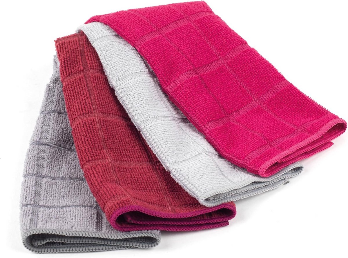 Microvezel Dweilen en Poetsdoeken Set van 4, Diverse Kleuren