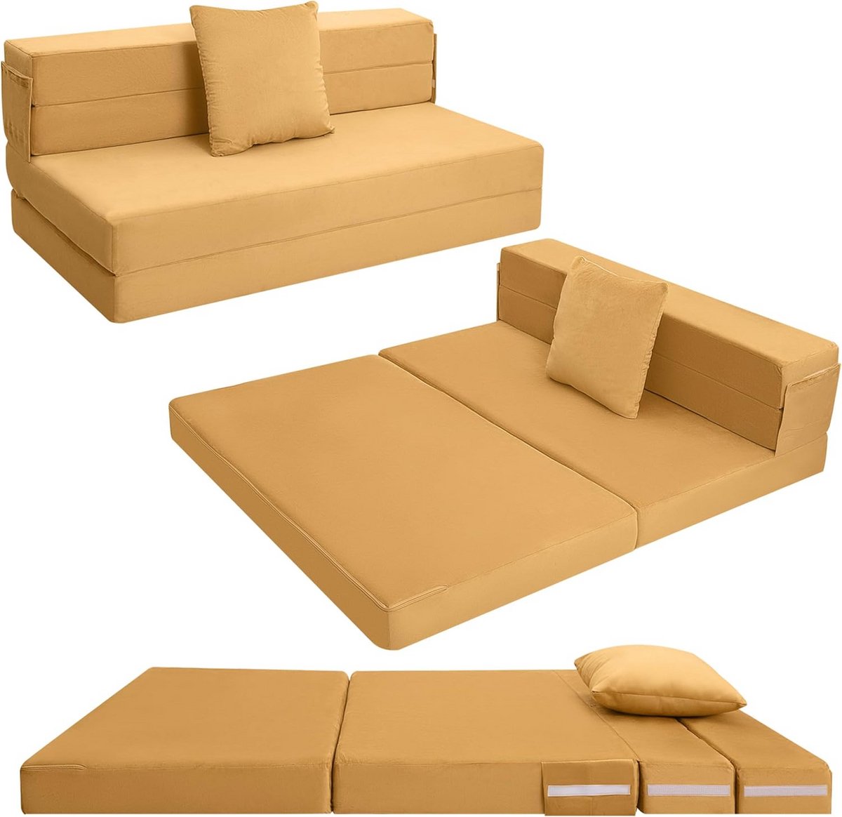 Opvouwbaar Schuim Matras 4-Delig Gastenmatras / Logeerbed - 120x195 cm - Geel