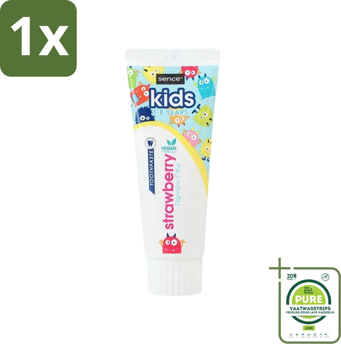 1 x Sence - Kids 3-8 Jaar - Tandpasta - Aardbei Smaak - Vegan - 75 ml - Tandpasta Voor Kinderen - Kinder Tandpasta - Aardbei Tandpasta - Vegan Tandpasta - Fluoride Tandpasta