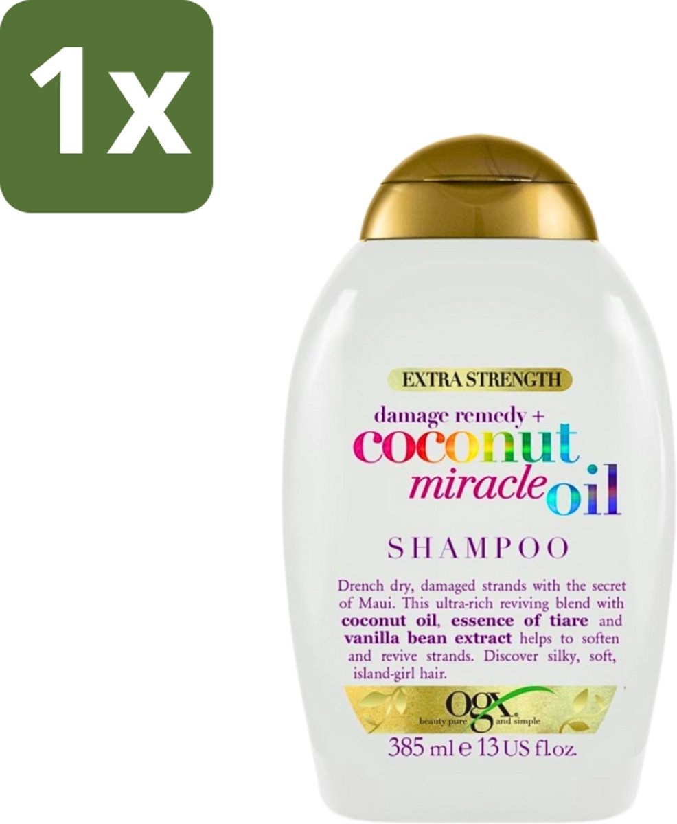 1 x OGX - Coconut Miracle Oil - Shampoo - Voor Droog & Beschadigd Haar - 385 ml - Droog Haar - Beschadigd Haar - Kokosolie Shampoo - Haar Herstel - Haar Verzorging
