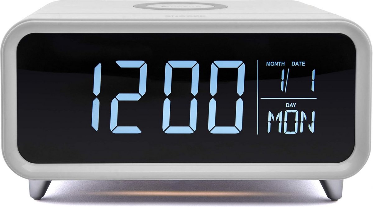 Wekker met Draadloos Opladen, LCD-scherm en Nachtlampje - Wit