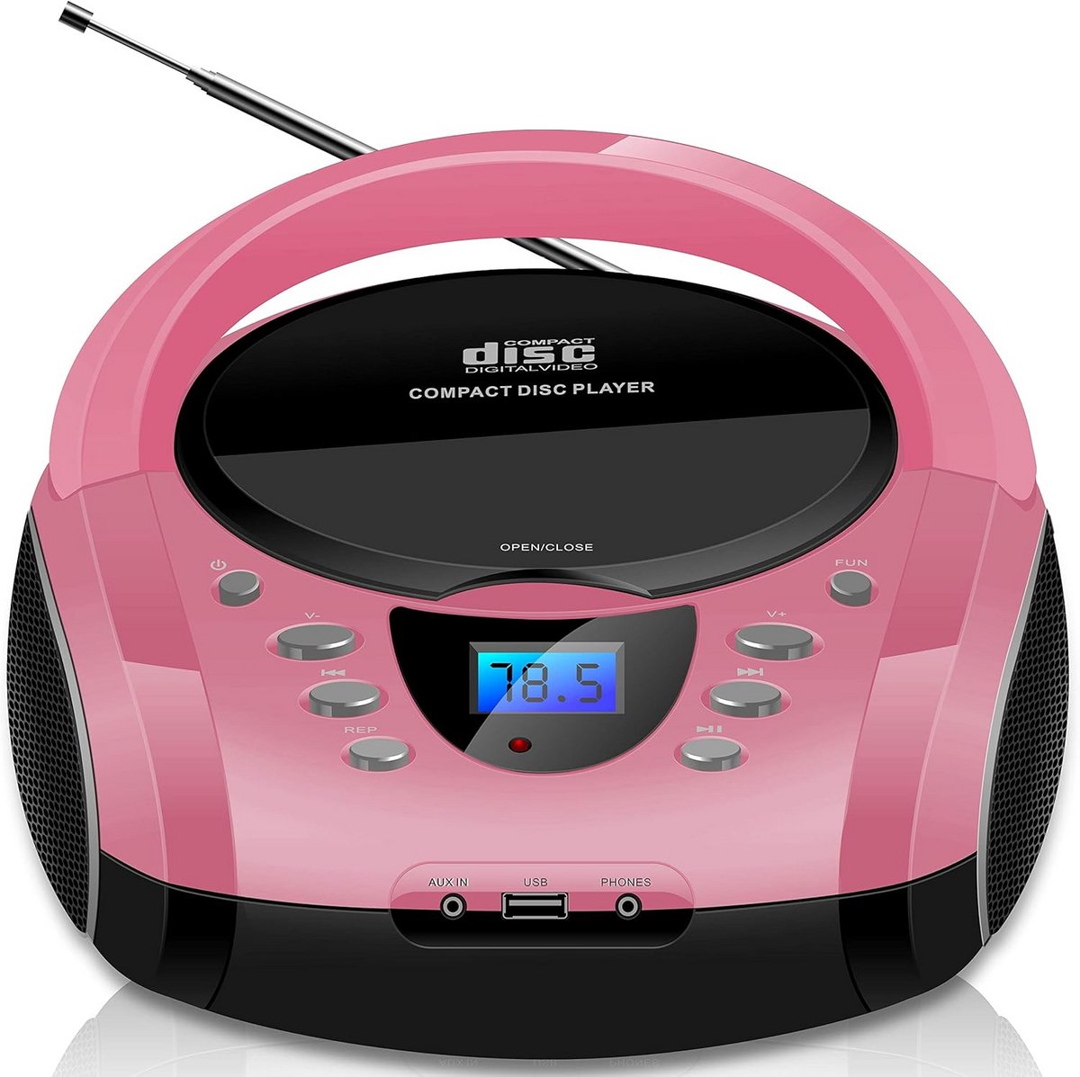 Draagbare CD-speler met Radio, USB en AUX-In - Roze Kinderboombox