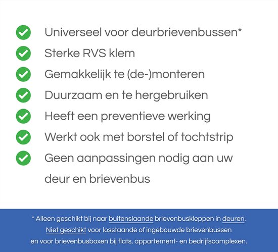 1x RVS Brievenbusklem - Deurbrievenbus afsluiten - Anti vuurwerk - Brievenbusbeveiliging - Mailblocker - L.B. Solution