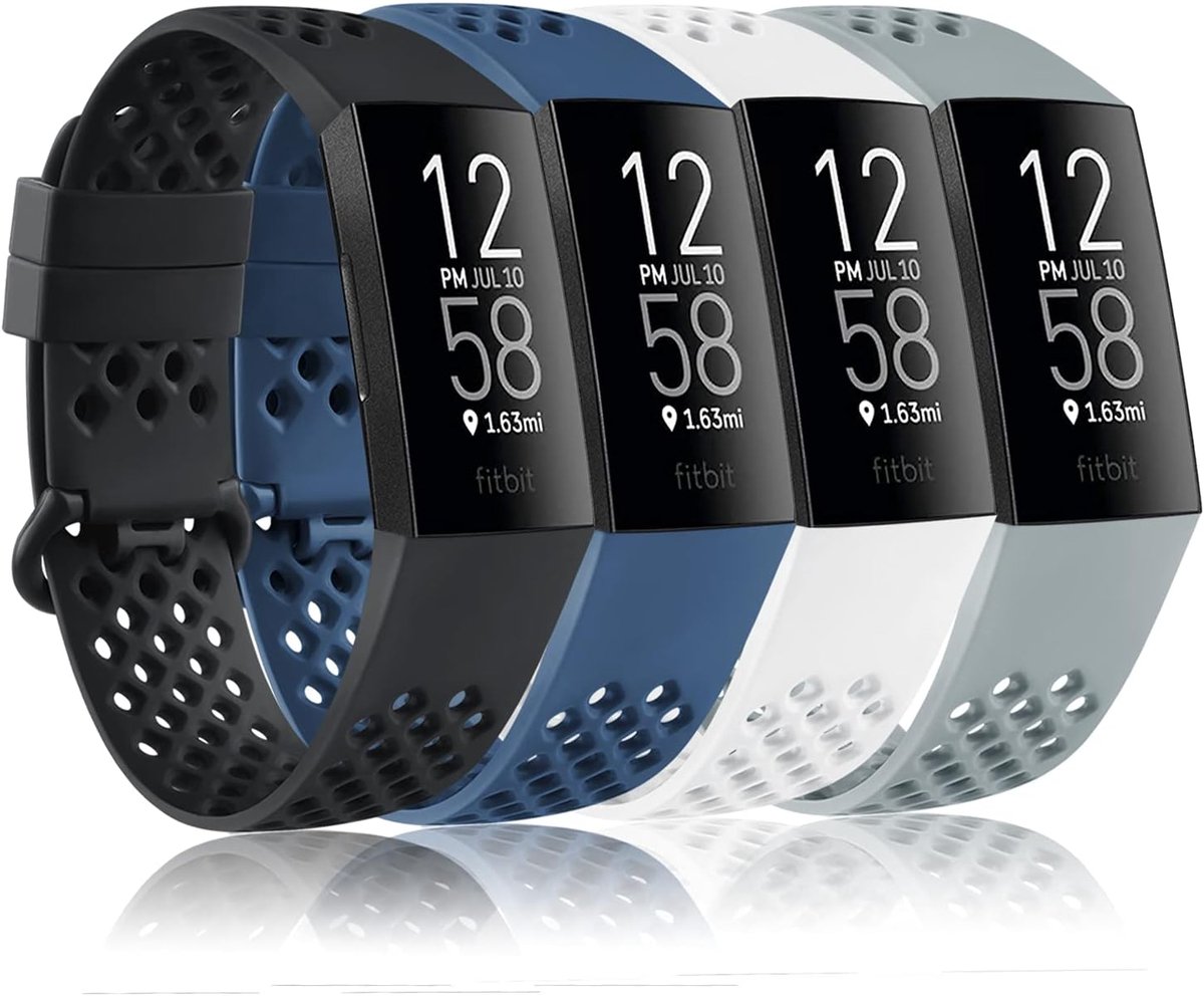 Gigicial Horlogebandjes - Horlogebandjes - Comfortabele siliconen bandjes met ventilatiegaatjes en verstelbare gesp - 4 bandjes - Geschikt voor sport en dagelijks gebruik - Zwart