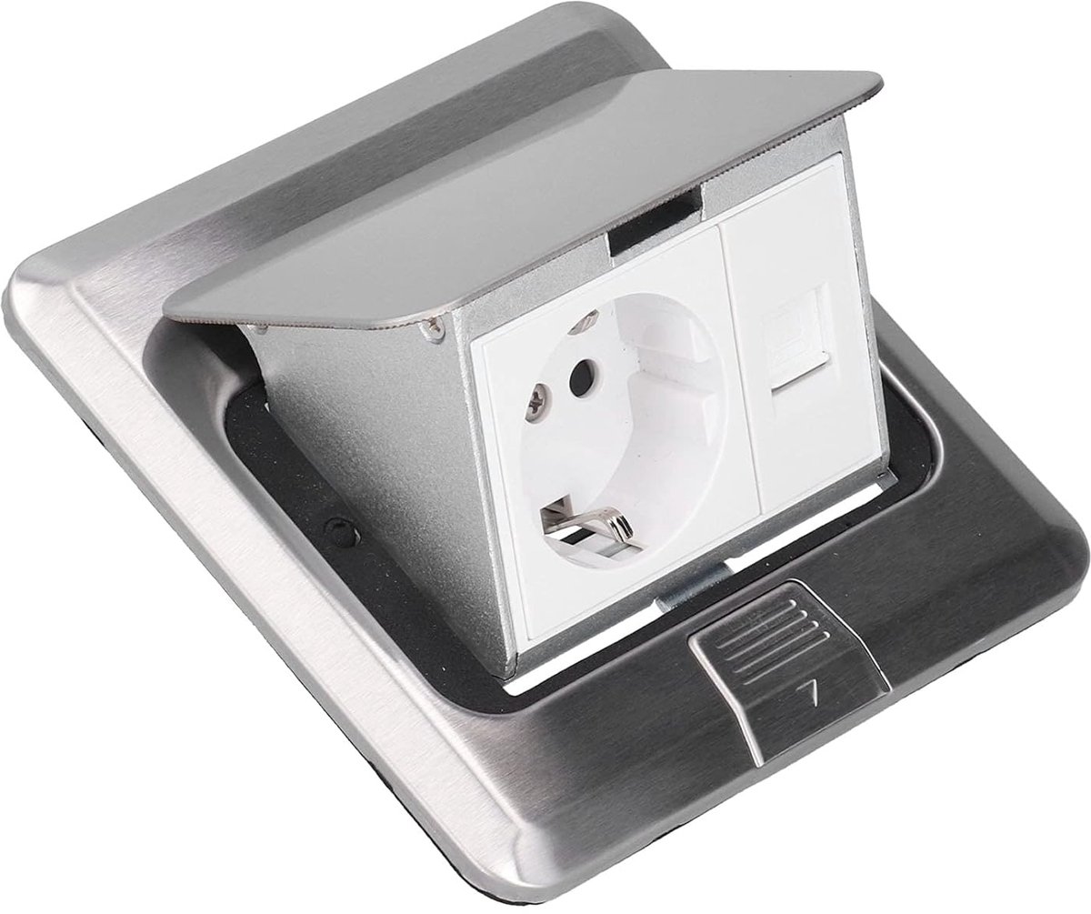 Vloerstopcontact RVS – Verzonken Wandcontactdoos 250V EU Standaard met Installatietool