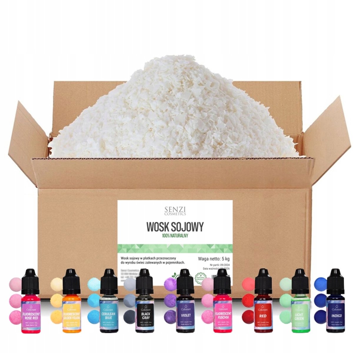 5kg Soja Wosk + 9x10ml Kleurenset voor Kaarsen - 100% Natuurlijk