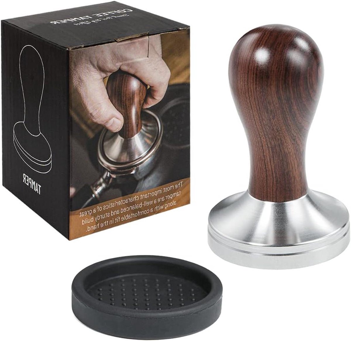 CSGoods - Espressopers voor Koffie Sabotage met Roestvrij Staal Basis en Houten Handvat - Barista Accessoire