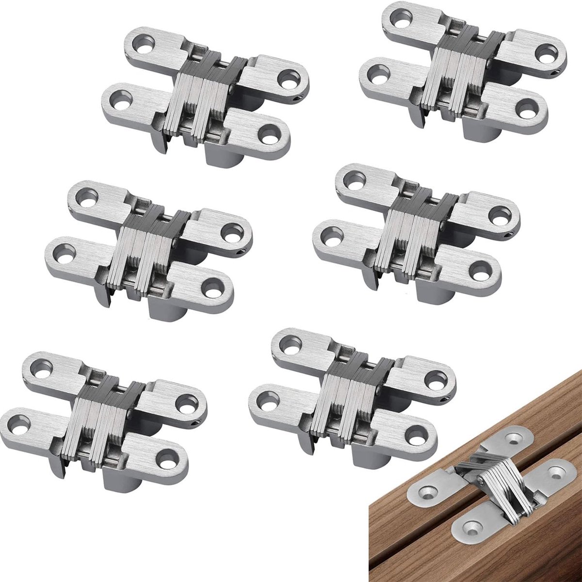 Pack of 6 Hidden Hinges - Invisible 180° Hinge voor Meubels - Hardware voor Vouwdeur (19 x 95 mm)
