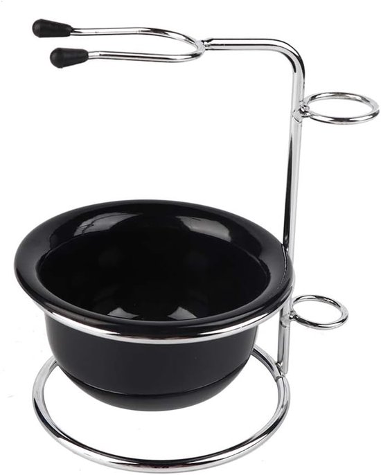 Shaving set – roestvrijstalen scheerkwast houder – zwarte scheerkom