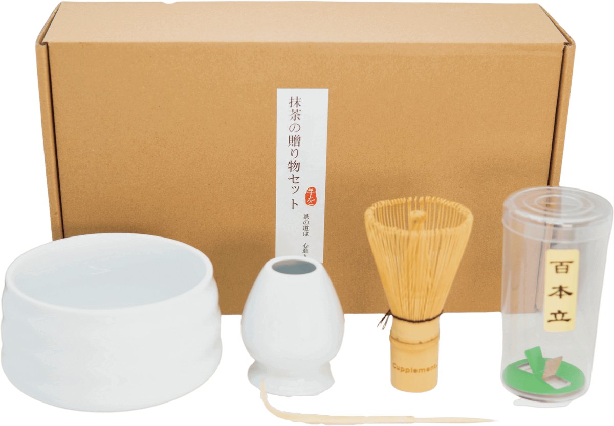 Cupplement Matcha Set Wit Starterkit 3-delig - Matcha Klopper, Garde, Whisk - matcha kom