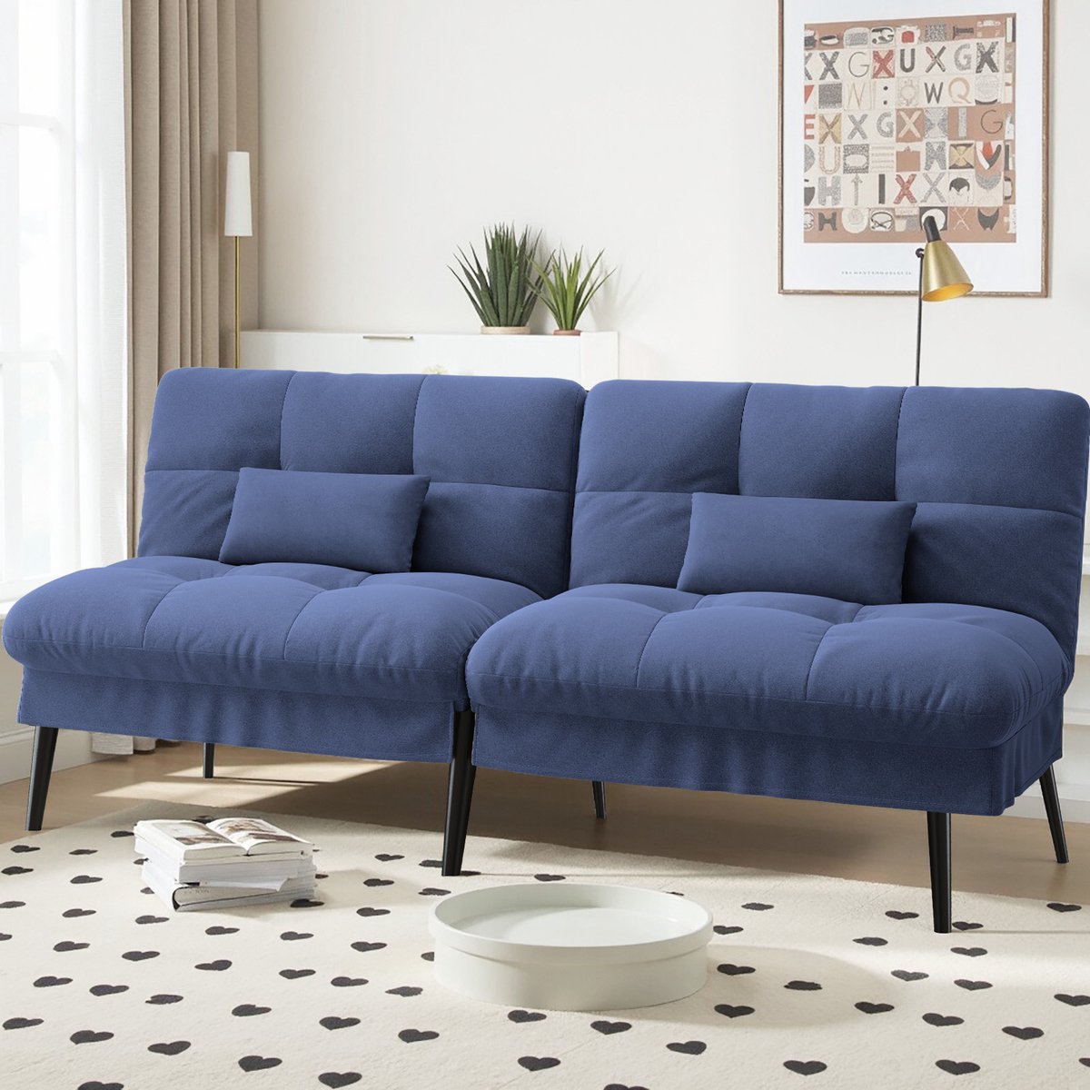 COMHOMA Sofa Slaapbank - Futon Klapbank met Verstelbare Rugleuning - Blauw