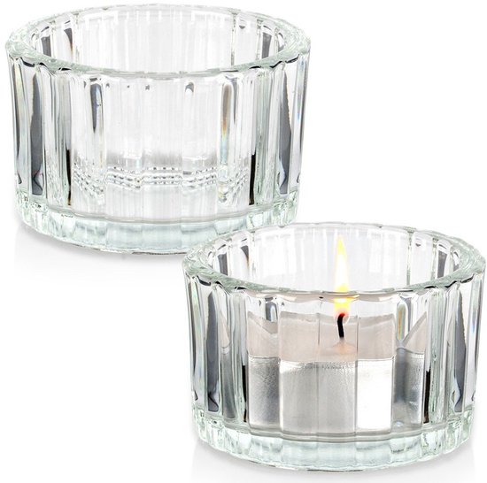 Home Styling Collection - Glazen Waxinelichthouder - 2 stuks - Transparant Glas - Kompact Ontwerp
