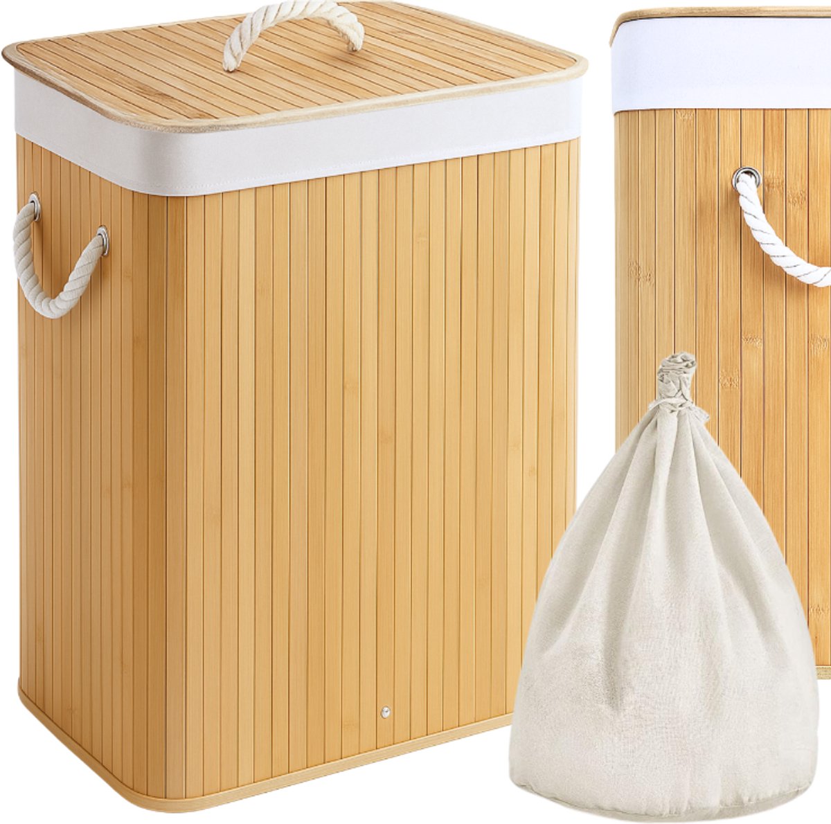 More&Deco Serie - Bamboe Wasmand - 80L - Elegante Oplossing - Praktische Deksel