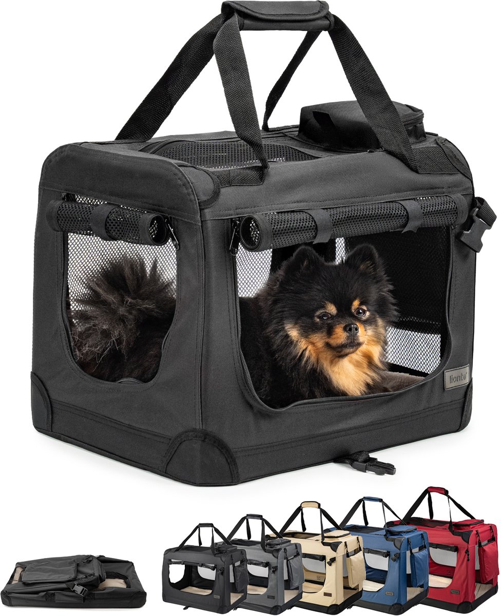 lionto transportbox, opvouwbaar, stevig & met kussen, 50x34x36 cm zwart