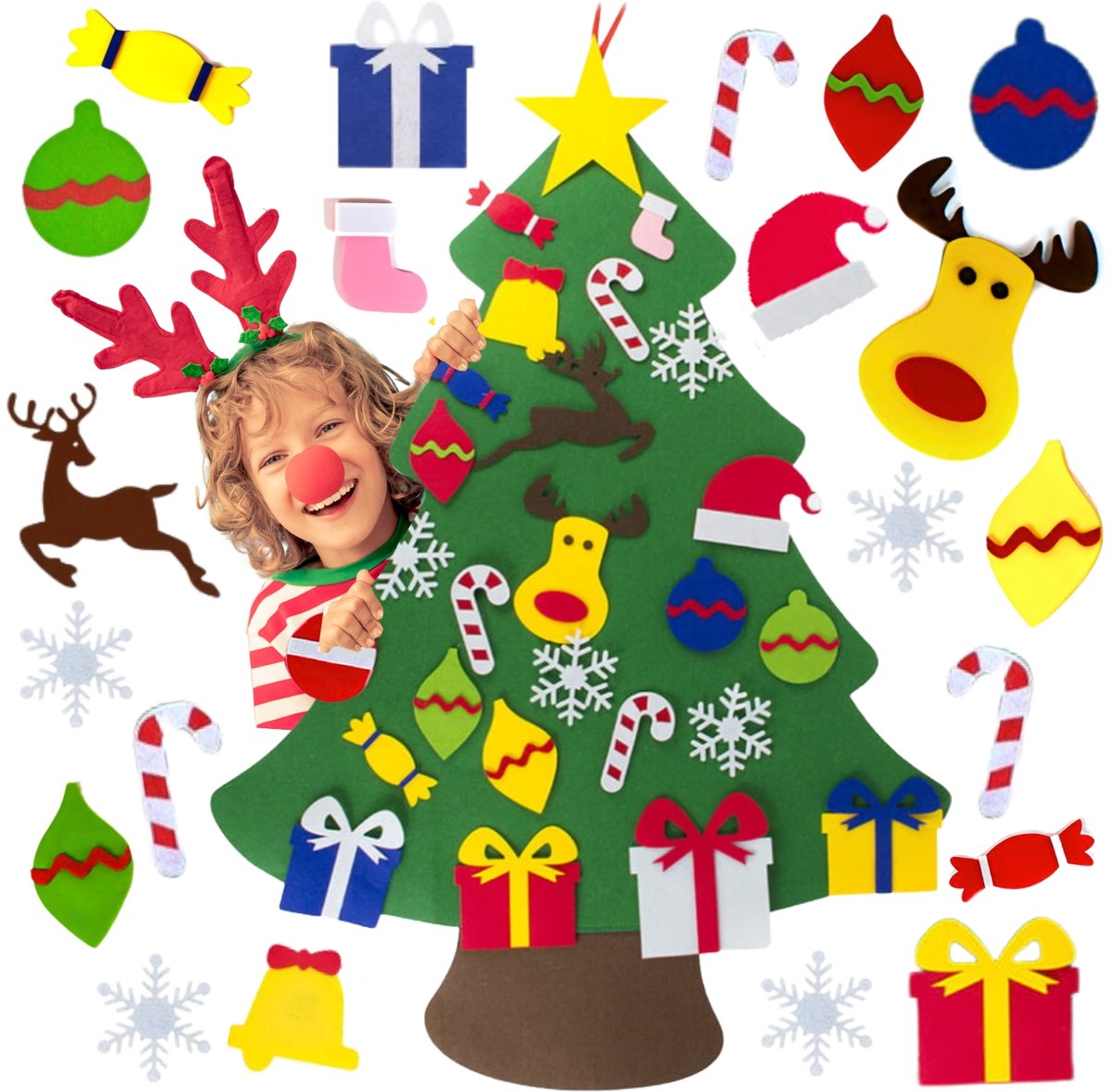 Zolta - Filc Kerstboom voor Kinderen - 95cm - DIY Creatief - Inclusief Decoraties