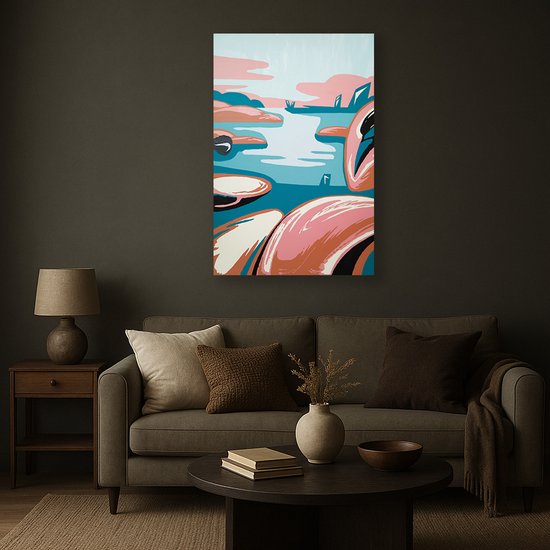 Flamingo abstract – plexiglas – Glasschilderij – 60x90 cm