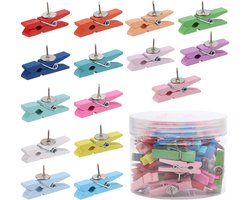 JeiibrZui Prikkers - Kurkbord - Hout, met clips voor eenvoudige bevestiging zonder boren - 40 stuks - Natuurlijke houtnerf voor kantoor-/schooldecoratie