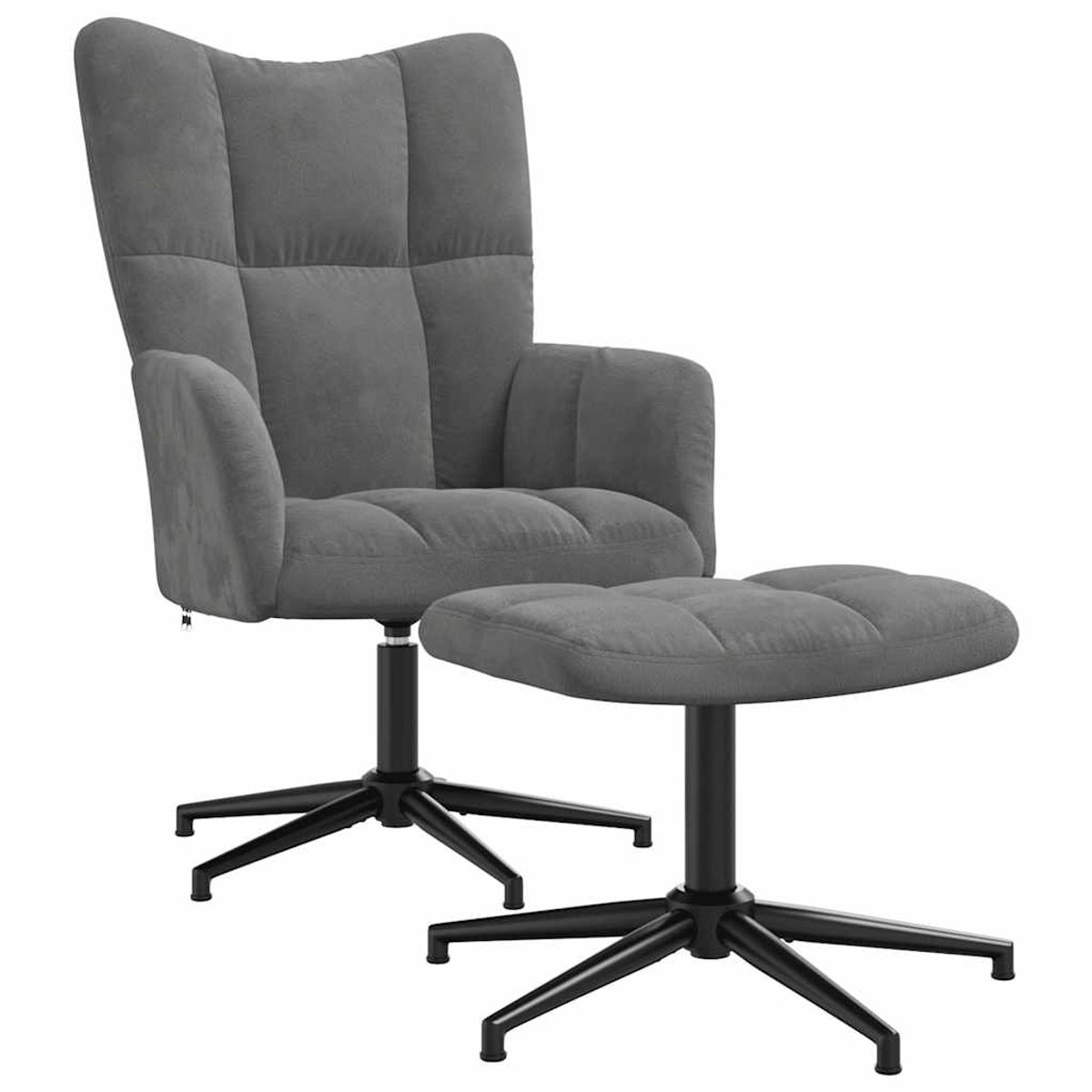 vidaXL Relaxstoel - met - voetenbank - fluweel - donkergrijs