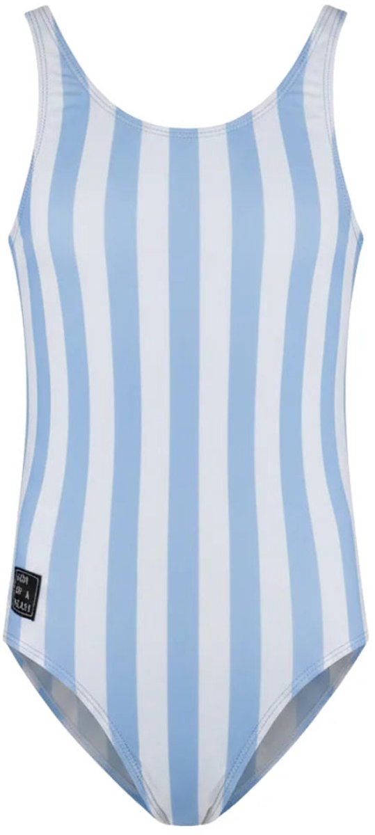Son of a Beach - Stripe Light Blue Meisjes Badpak - maat 74-80 - Blauw/Wit