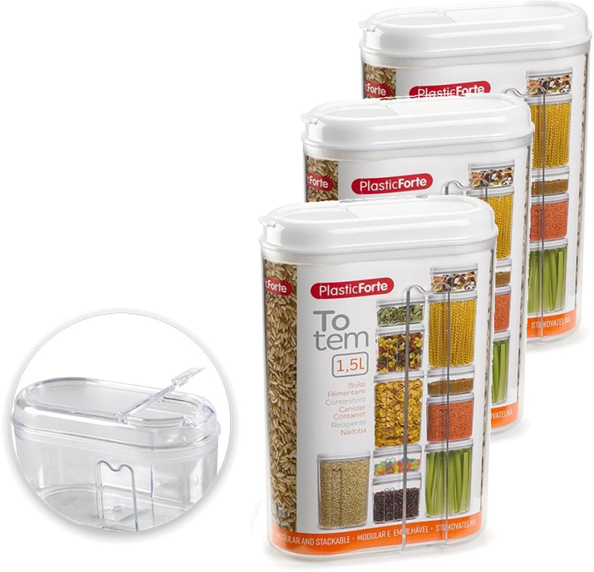 PlasticForte Voorraadbus met strooi deksel - 6x stuks - 1,5 liter - kunststof