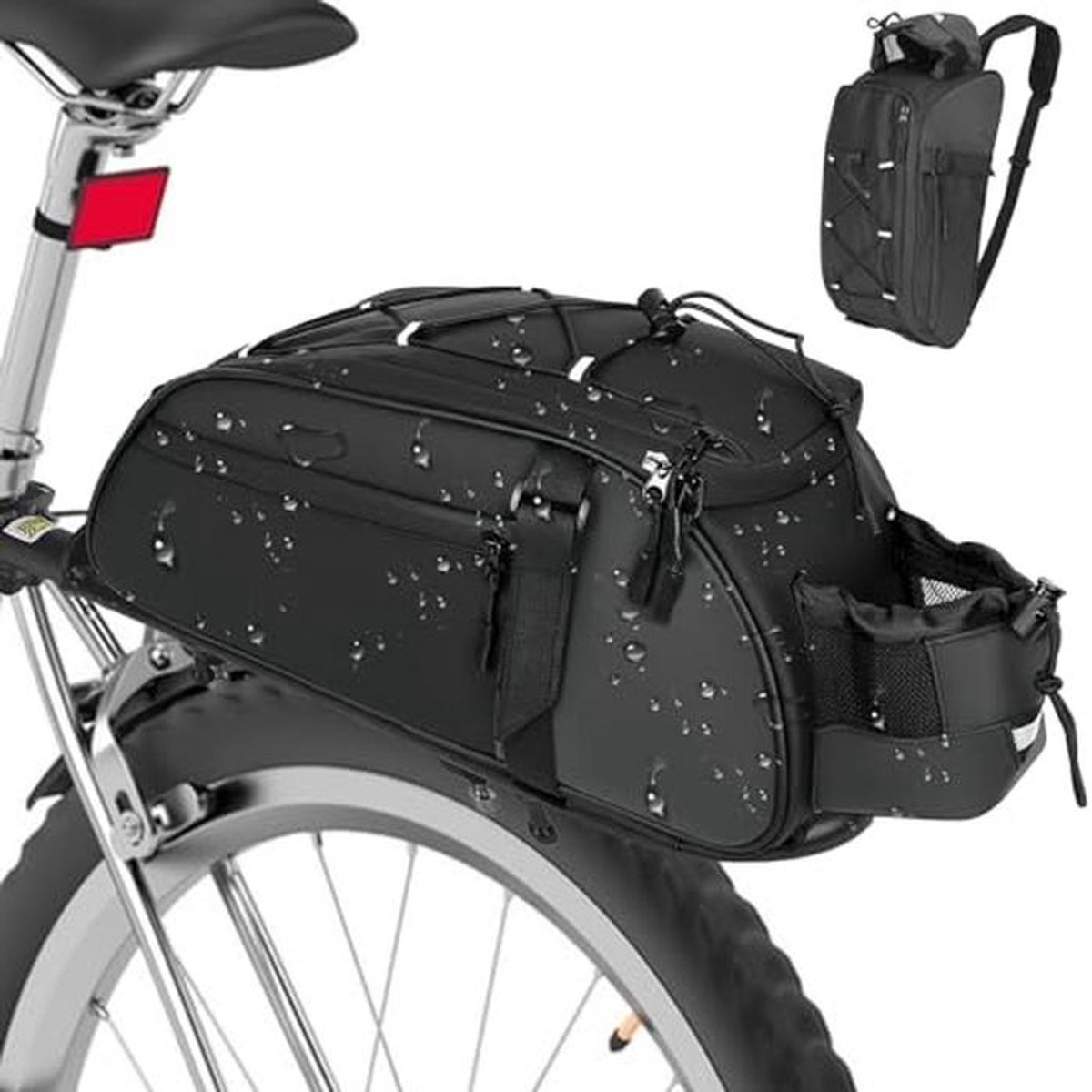 Waterdichte Fietstas Achterop met 8L Capaciteit en Reflecterende Strip voor E-bikes en Fietsen