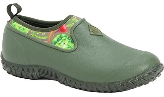 Groene instaplaars met groente-print aan de bovenrand.