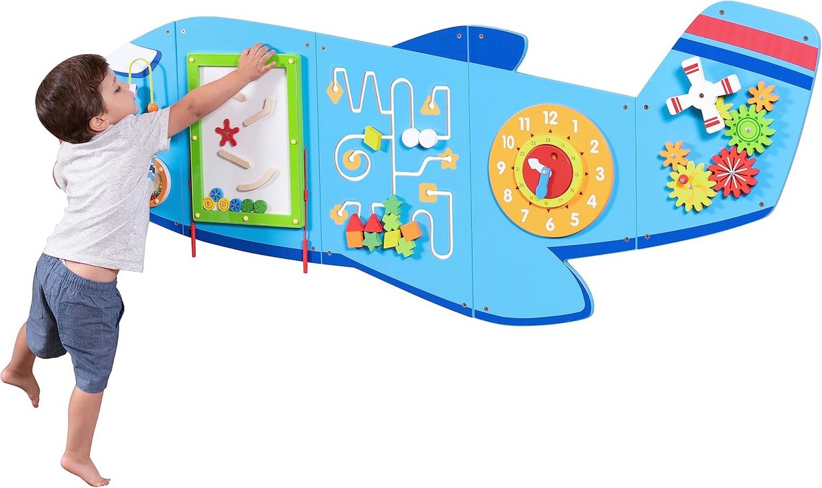 Montessori Vliegtuig Wandspeelgoed voor Peuters - Sensorisch Busy Board met 6 Activiteiten