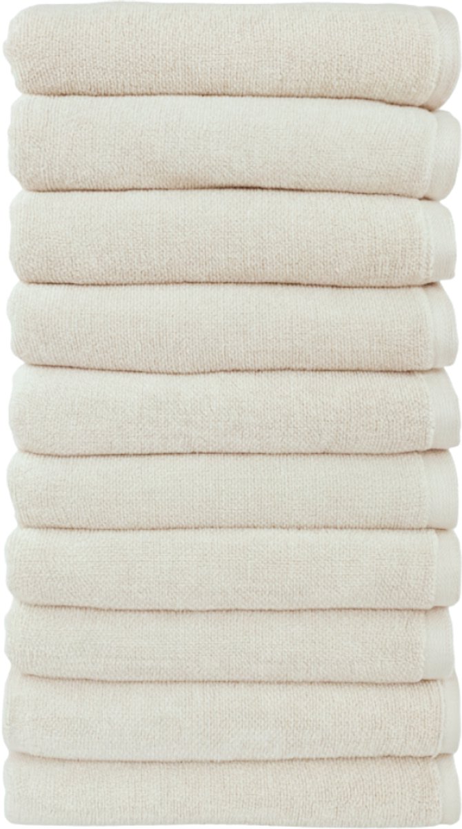 Handdoeken, 50x100 cm, 100% Biologisch Katoen, Set van 10 stuks, Hotelkwaliteit, Luxe handdoeken, GOTS & Vegan Gecertificeerd, Bio, Badtextiel, De Linde Home, Ecru