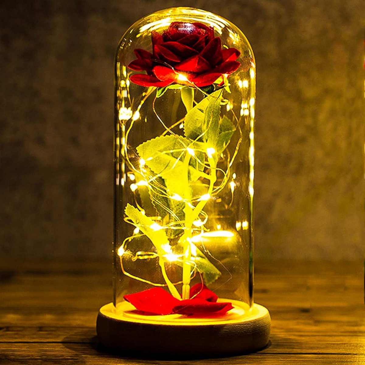 Eeuwige Roos in Glazen Koepel met LED Licht - Perfect Cadeau voor Verjaardag, Moederdag en Valentijn
