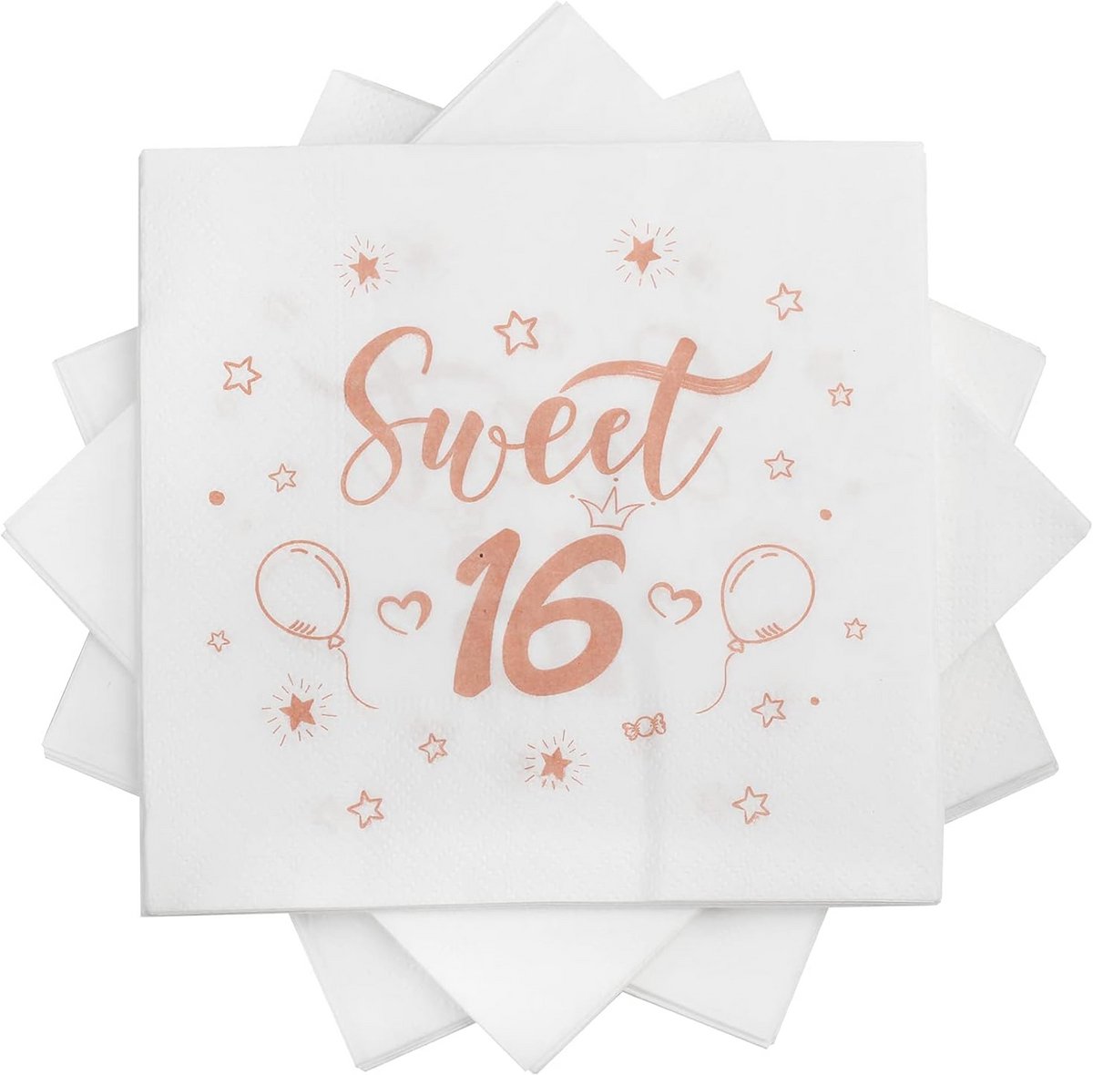 40 Stuks Sweet 16 Servetten - Roze Cocktailservetten voor 16e Verjaardag