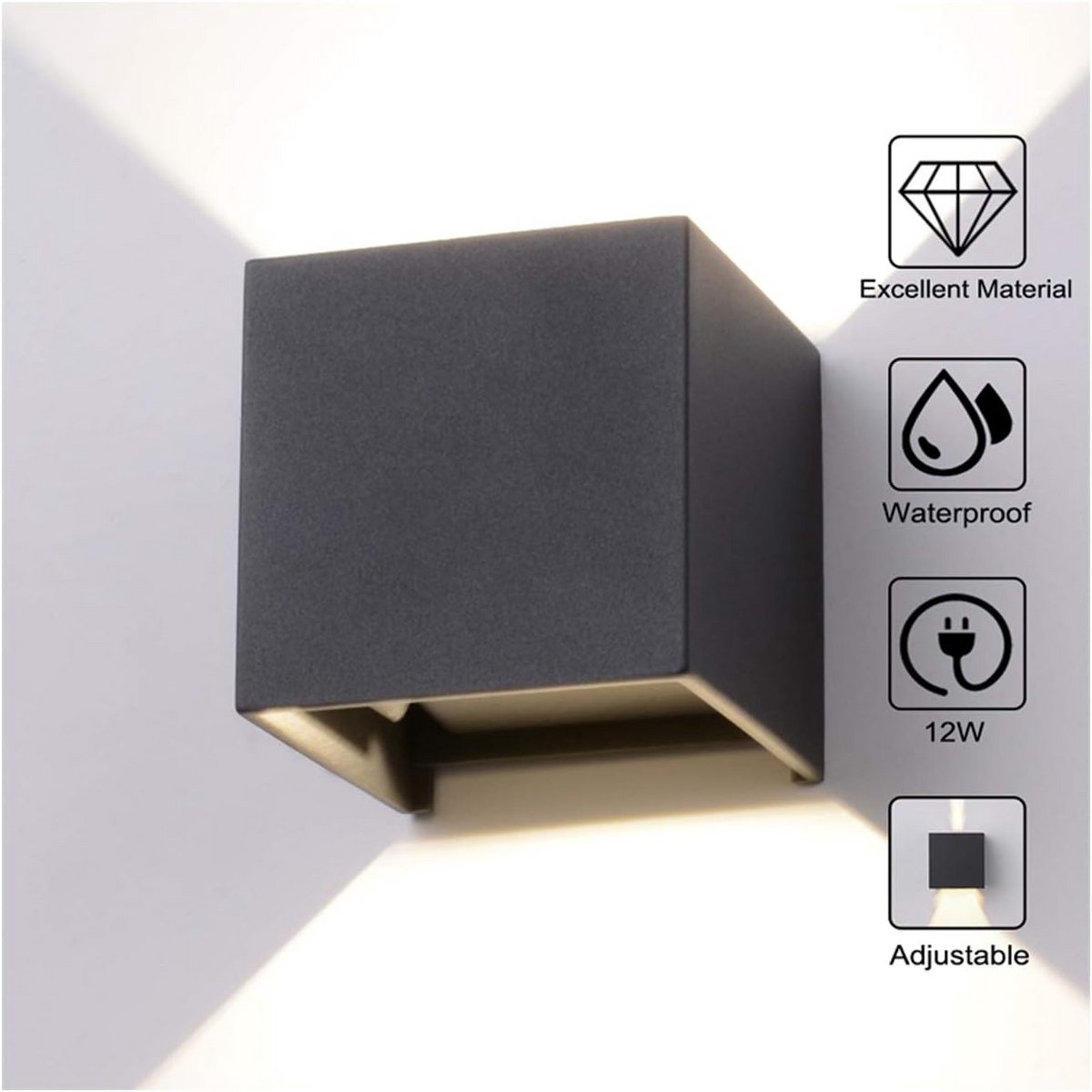 12W LED Buiten Wandlamp Antraciet IP67 Verstelbare Lichtbundel Natuurlijk Wit