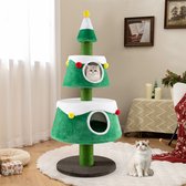 COSTWAY Krabpaal 153 cm -Kerstboom vorm - Kattenboom - 2 Kattenholtes - Kattenkrabpaal Kattenmeubel - groen